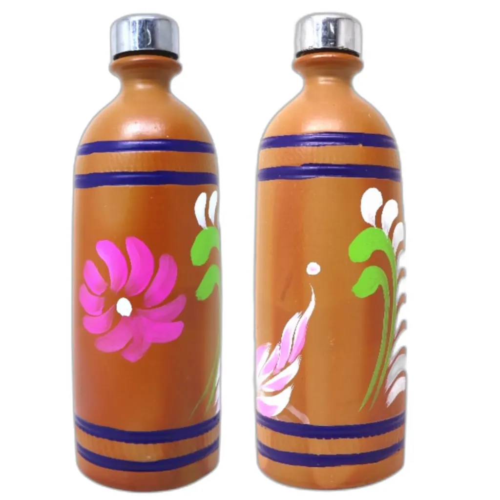 PAINTED EARTHEN WATER BOTTLE