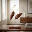 Handmade Wooden Bird Statue Set.