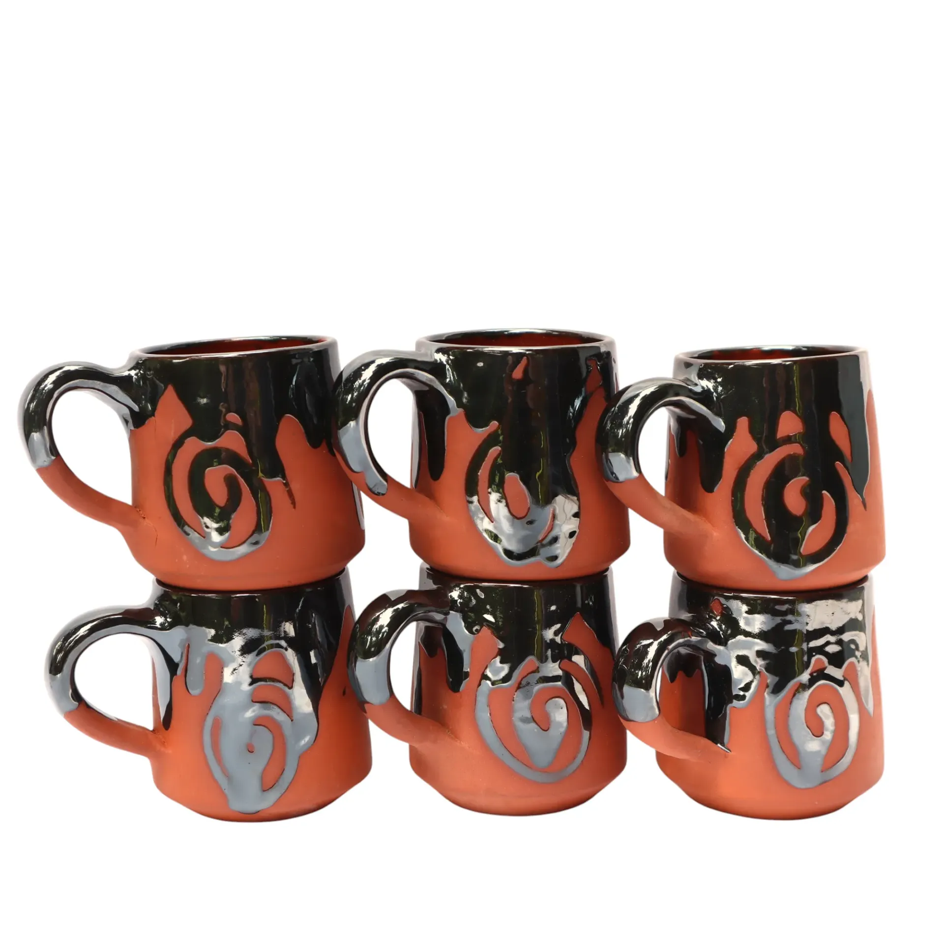 Handcrafted Terracotta Coffee Cup Set with Rustic Matte Finish | Eco-Friendly Tea & Coffee Cups (Set of 6)