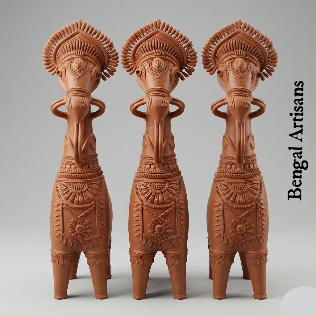 Handcrafted Terracotta Bankura Horse Statue | Traditional Bengal Folk Art Decorative Showpiece (Set of 2)