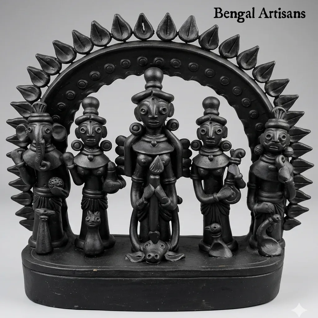 Handcrafted Black Terracotta Durga Family Idol Set |