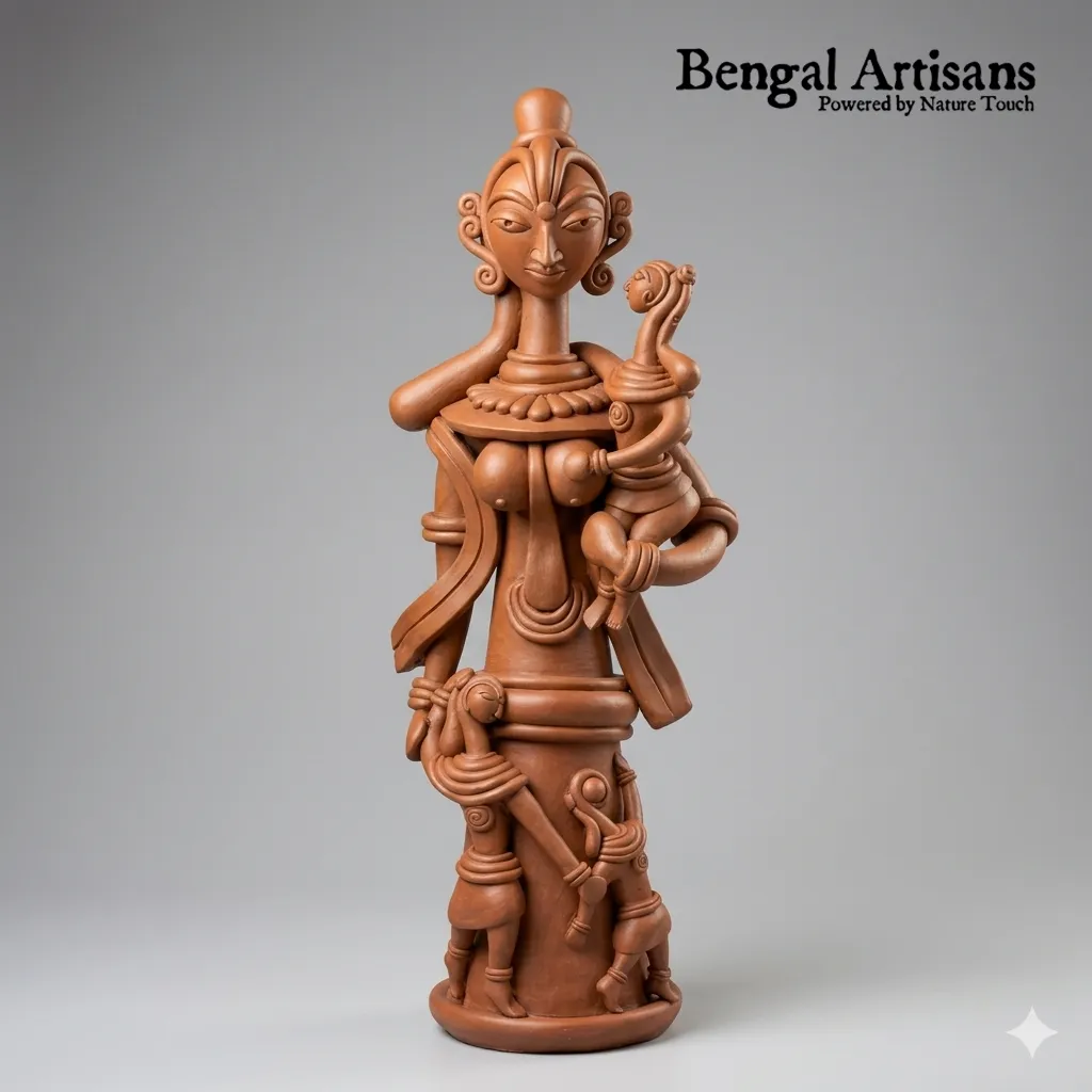 Handcrafted Terracotta Mother & Child Tribal Sculpture |