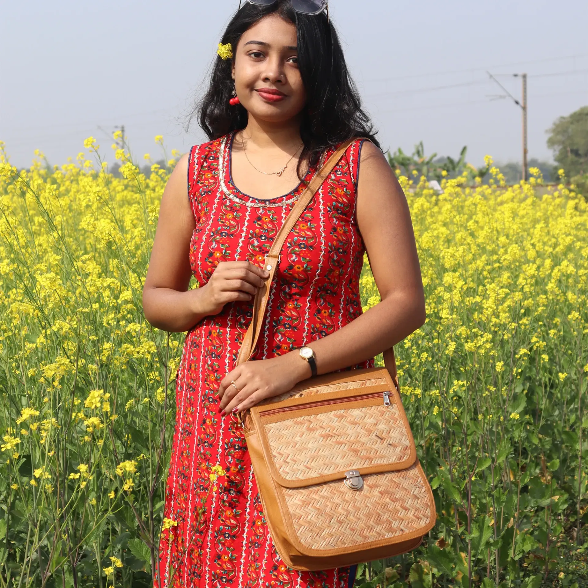 Handmade Eco-Friendly Cane Sling Bag for Women