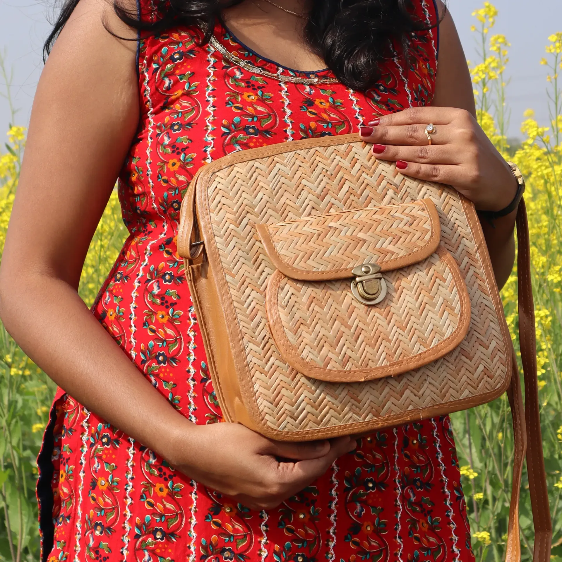 Handmade Eco-Friendly Cane Sling Bag for Women