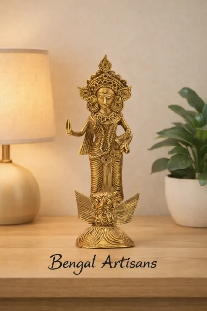 Handmade Dokra Maa Durga Brass Idol | Tribal Metal Craft Statue |