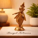 Dokra Krishna Playing Flute Brass Idol | Handmade Tribal Art Statue