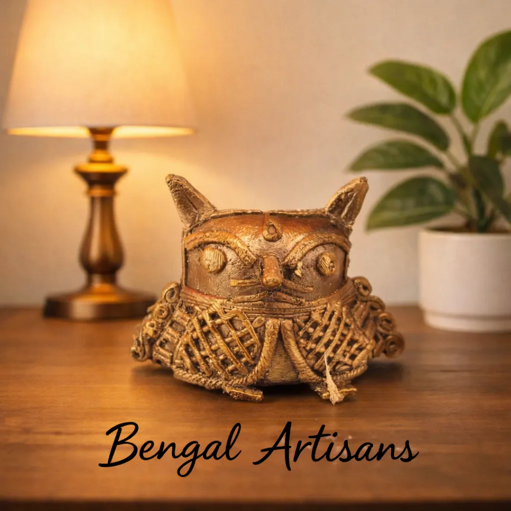Handcrafted Dhokra Brass Owl Showpiece – Tribal Metal Art Home Décor